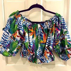 NWT Rachel Zoe Tropical print off the shoulder cropped blouse size S